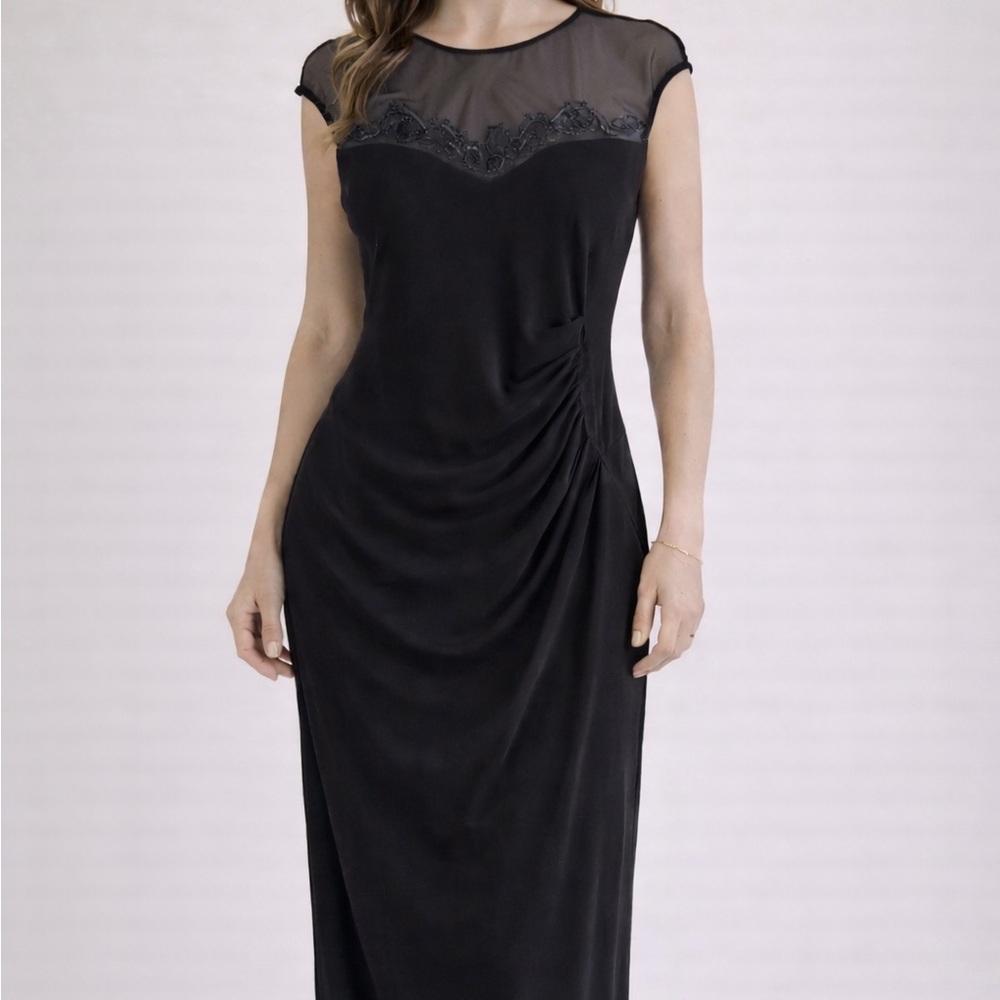 Ralph Lauren Evening Black Beaded Mesh Maxi Gown 8